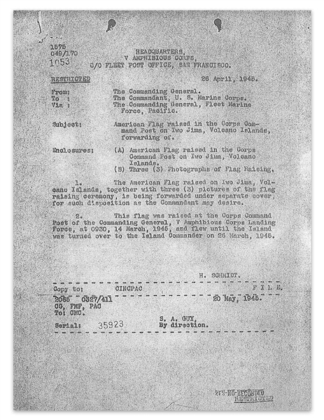 Extraordinary Letter by Alan Wood Describing Iwo Jima: ''...When they raised a little flag on top of the Mountain the Marines on the beach cheered...a Marine came aboard asking for a larger flag...''